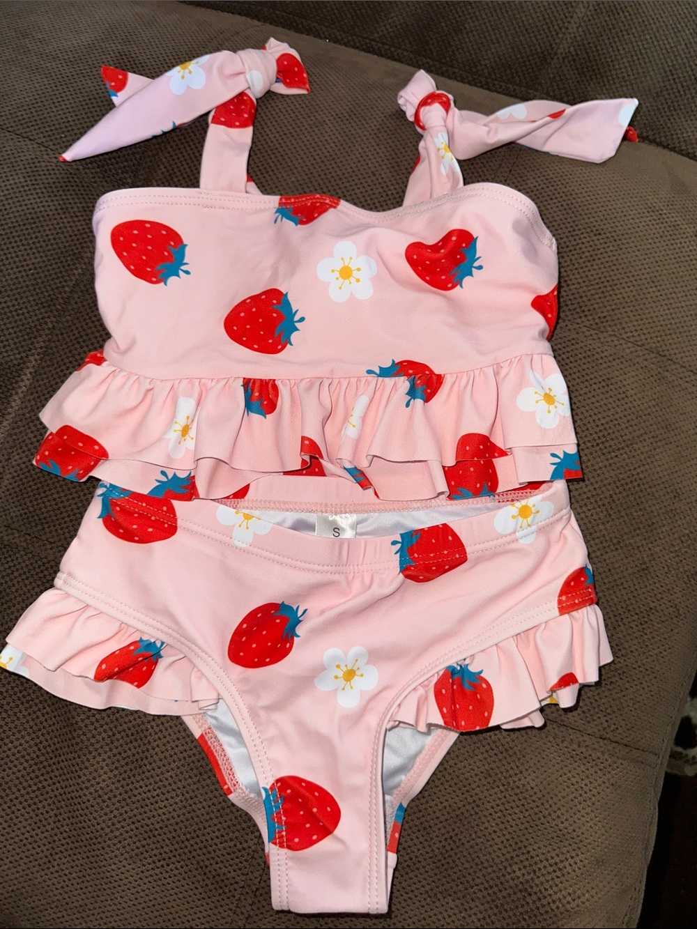 Girls Pink Strawberry Ruffle Tankini Swimsuit - Kids Swim